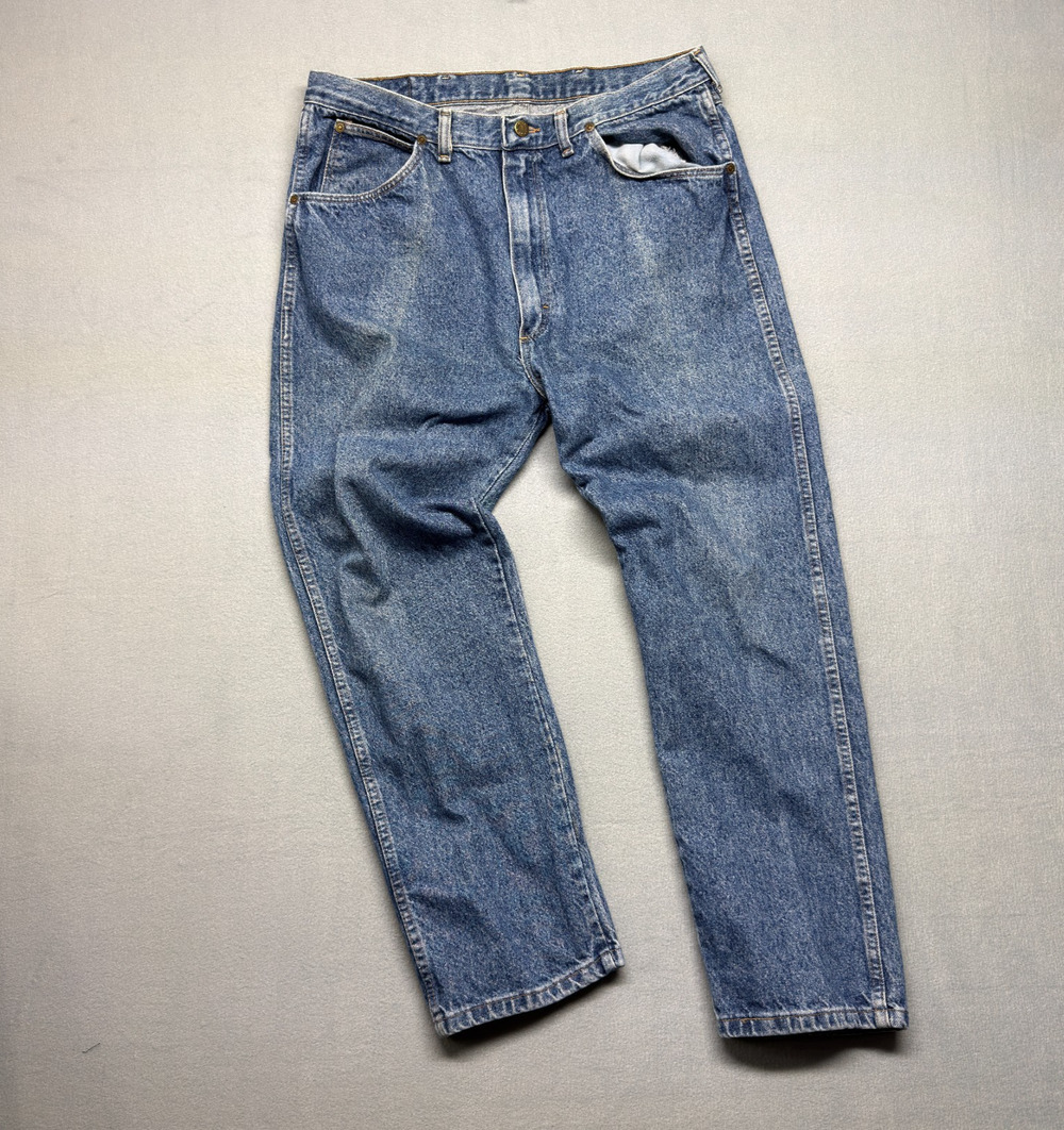 Vintage Wrangler 96501DK Jeans Mens 38x30 USA Made Blue Denim Straight Workwear